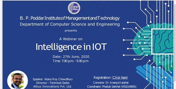Webinar on Intelligence in IOT, 27th June, 2020